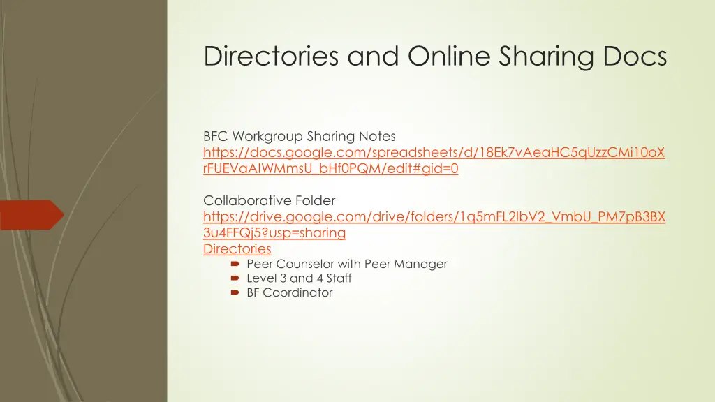 directories and online sharing docs