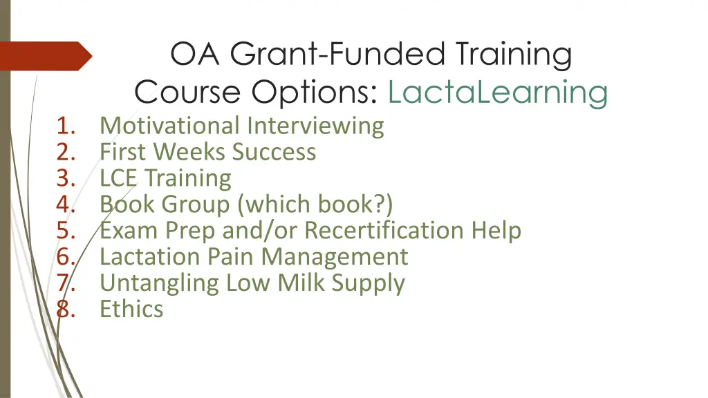 oa grant funded training course options