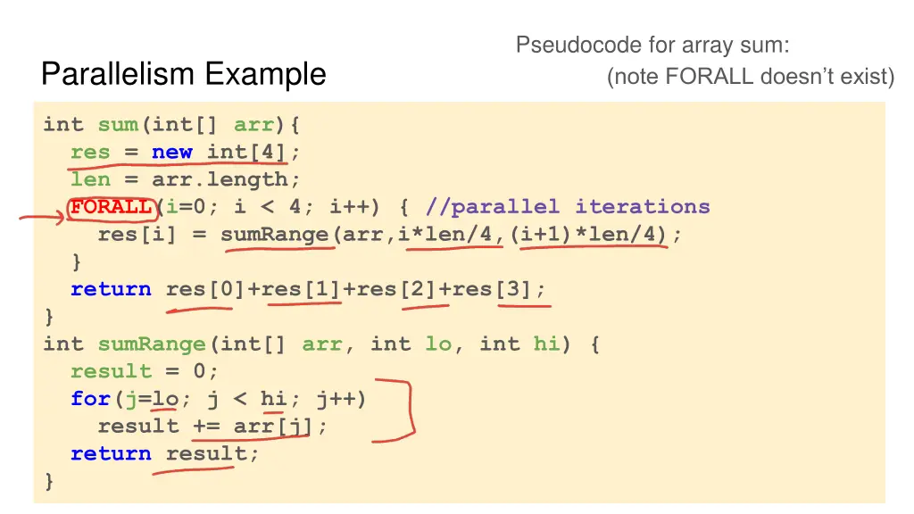pseudocode for array sum note forall doesn t exist
