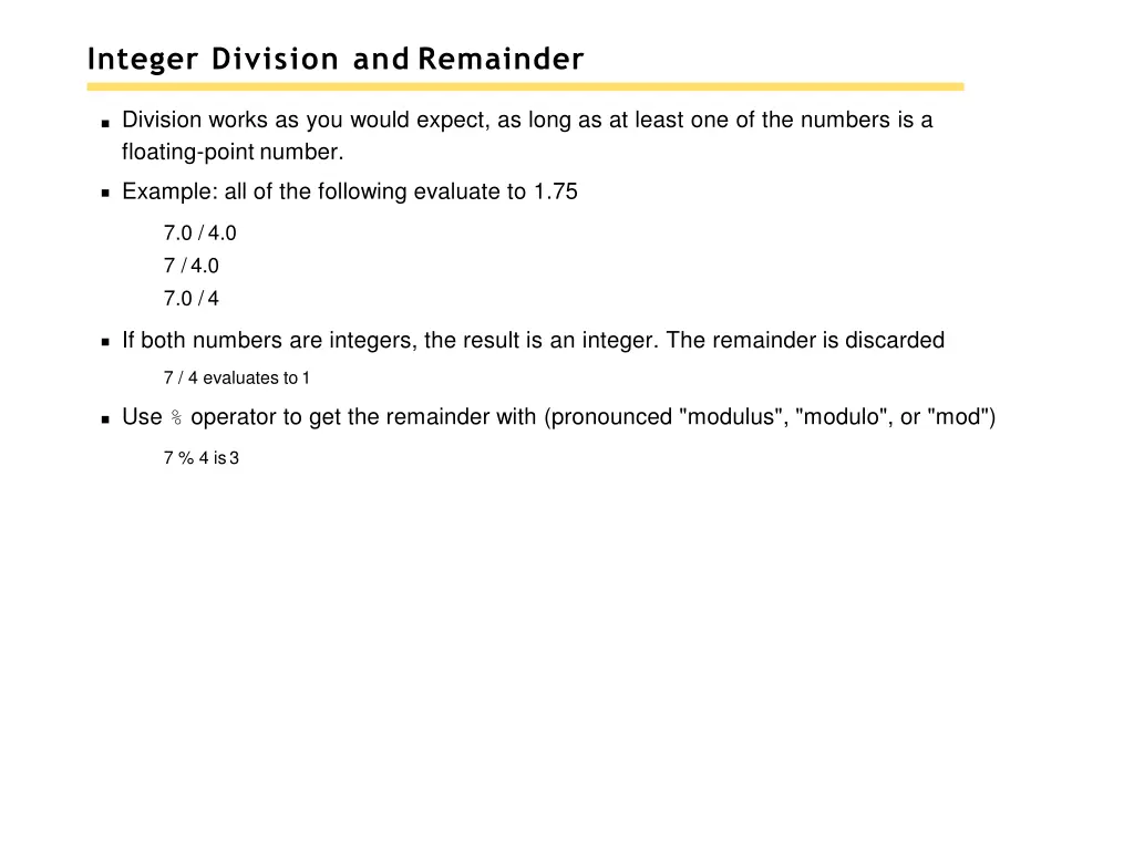 integer division and remainder