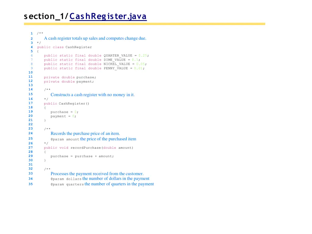 section 1 cashregister java