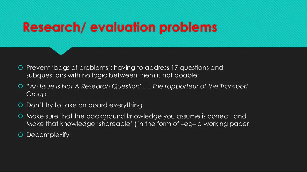research evaluation problems