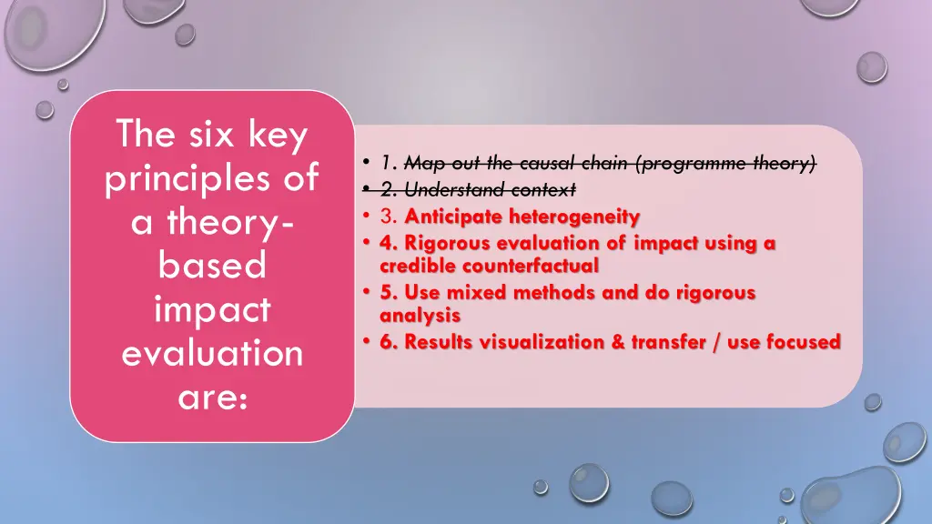 the six key principles of a theory based impact