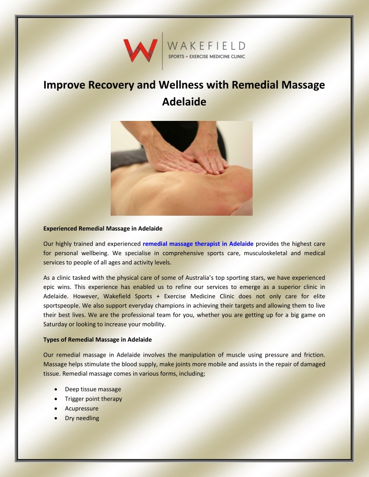 improve recovery and wellness with remedial