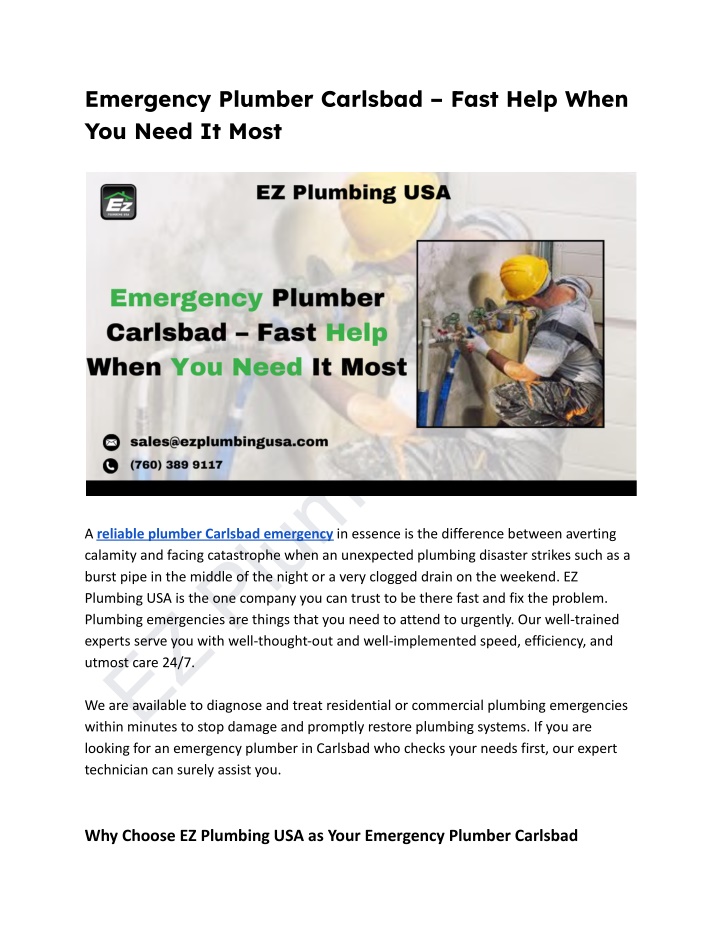emergency plumber carlsbad fast help when