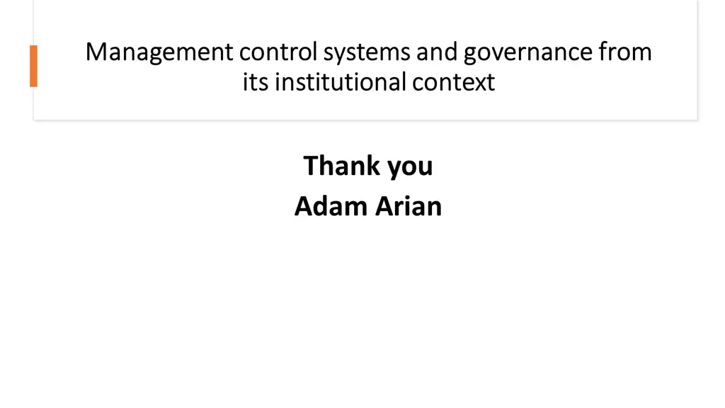 management control systems and governance from 1