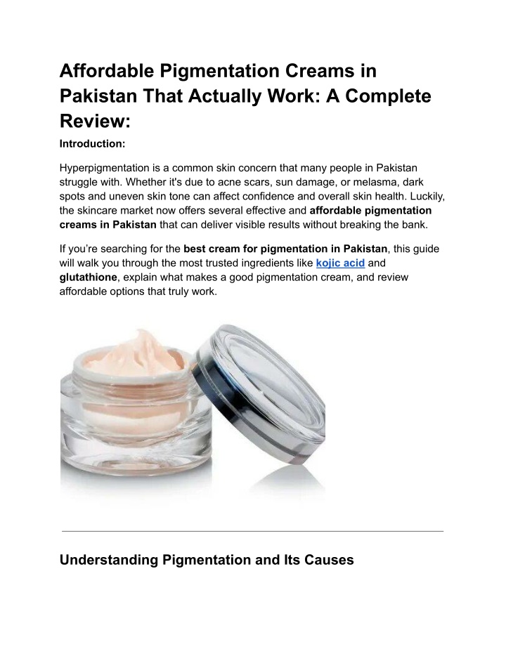 affordable pigmentation creams in pakistan that