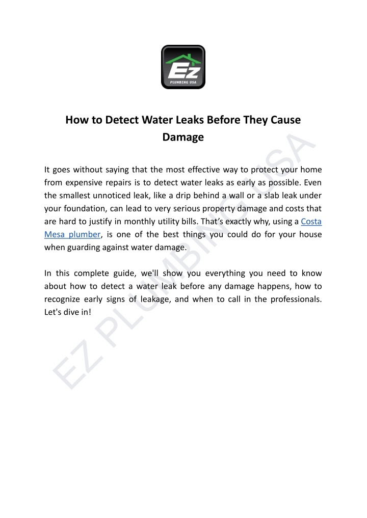how to detect water leaks before they cause