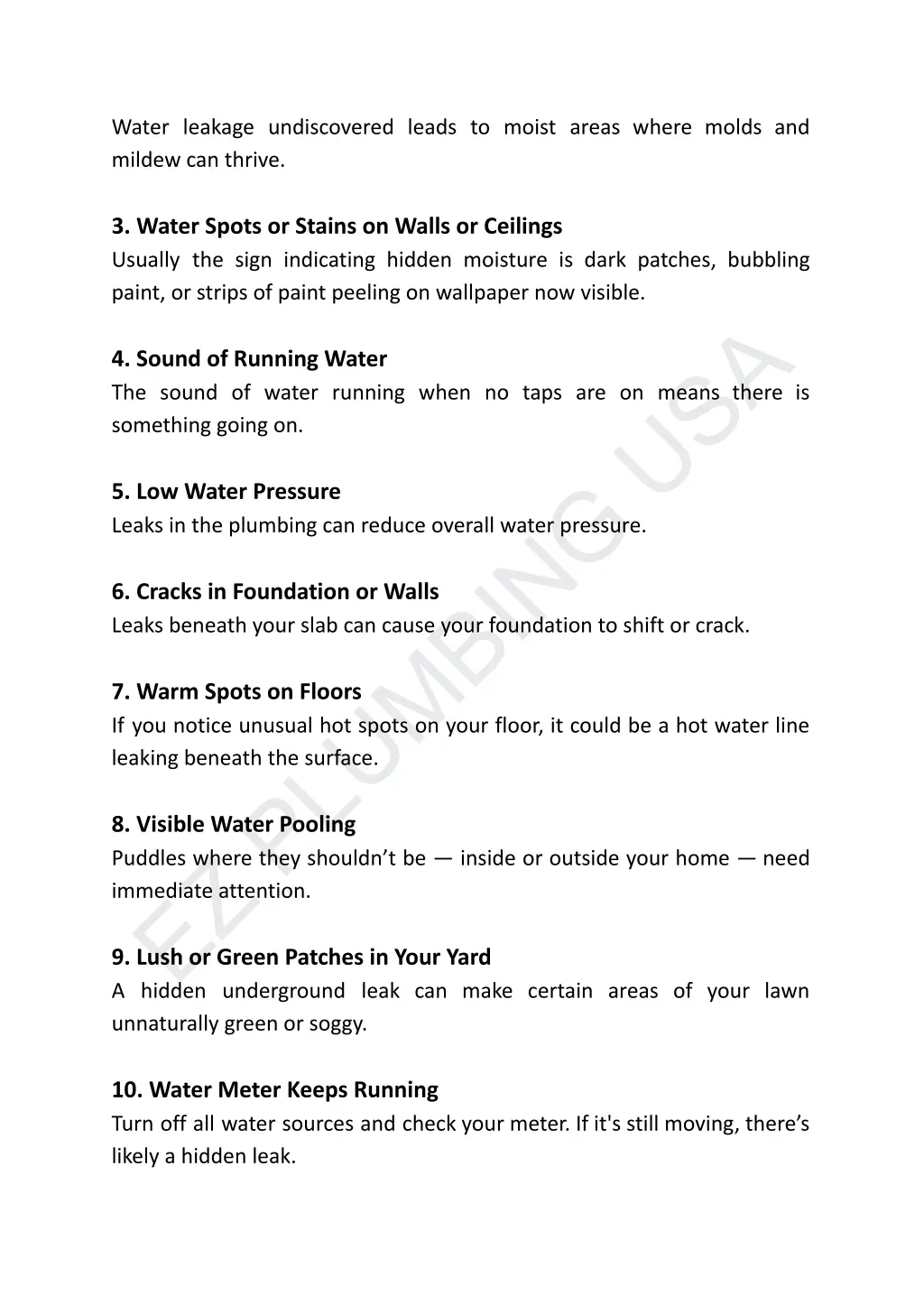 water leakage undiscovered leads to moist areas
