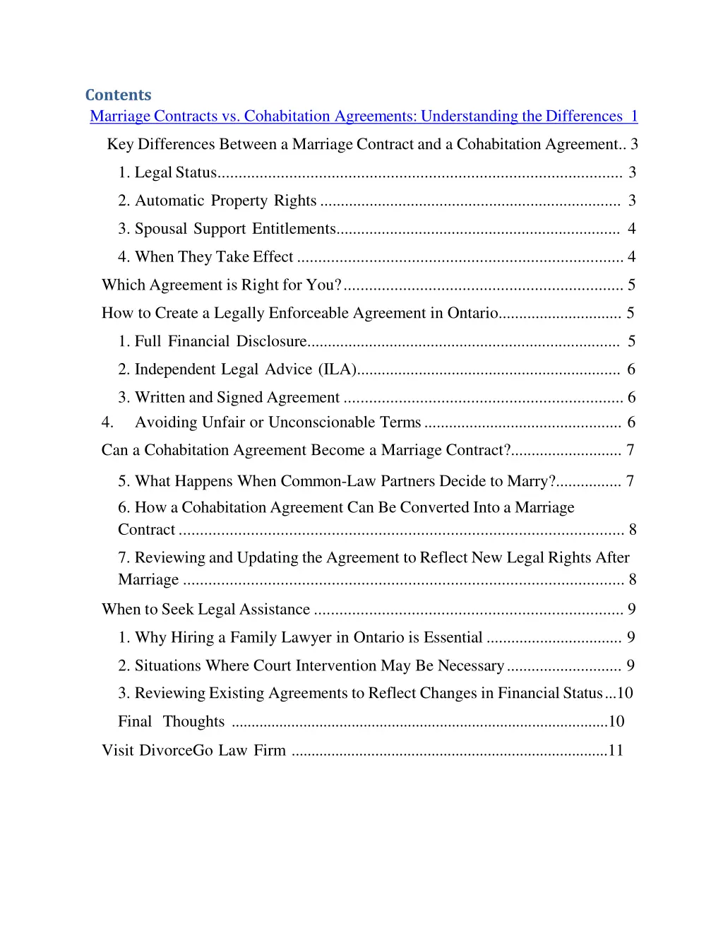 contents marriage contracts vs cohabitation