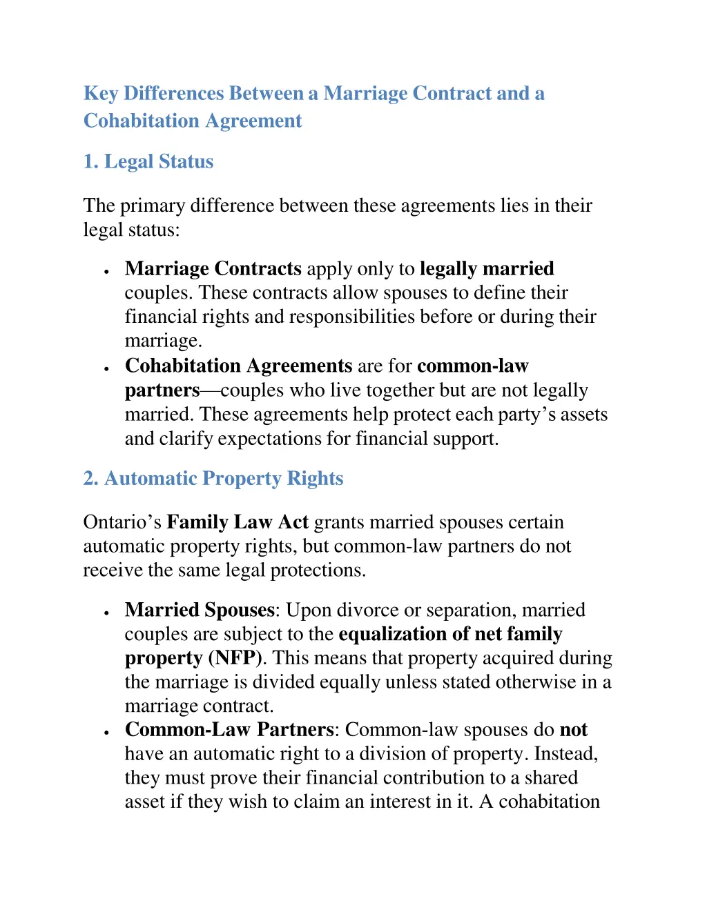 key differences between a marriage contract