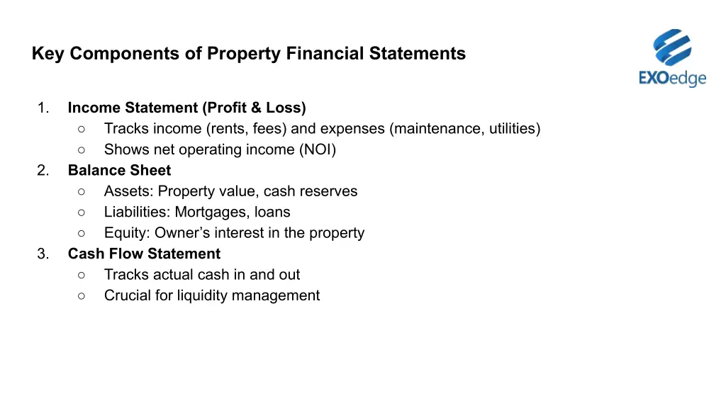 key components of property financial statements