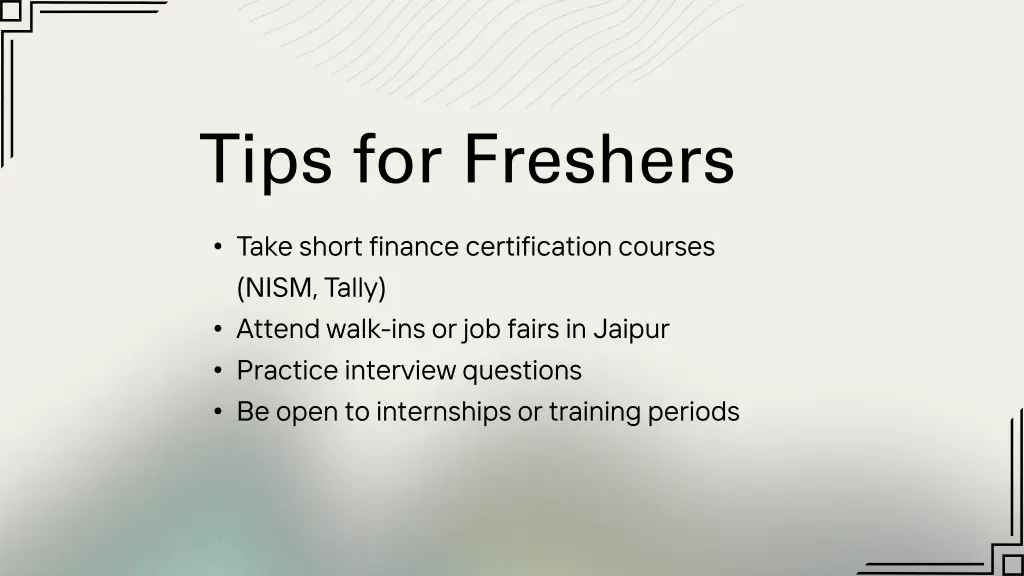 tips for freshers