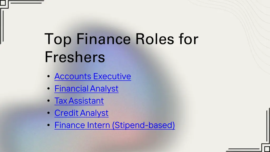 top finance roles for freshers