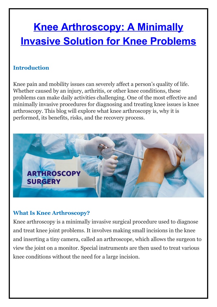 knee arthroscopy a minimally invasive solution