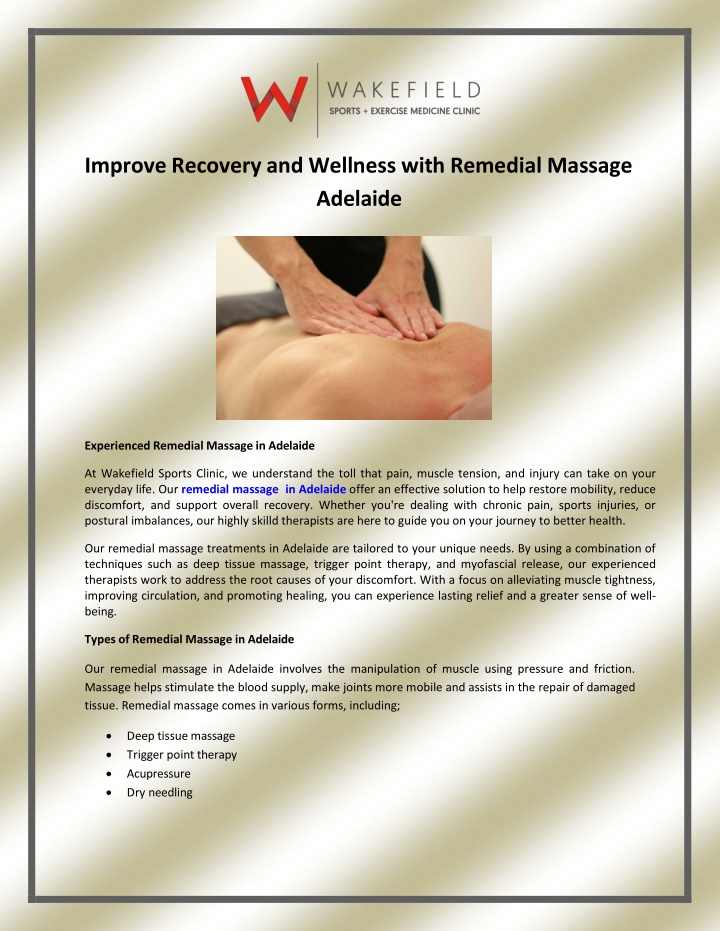improve recovery and wellness with remedial
