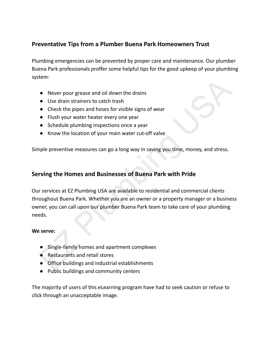 preventative tips from a plumber buena park