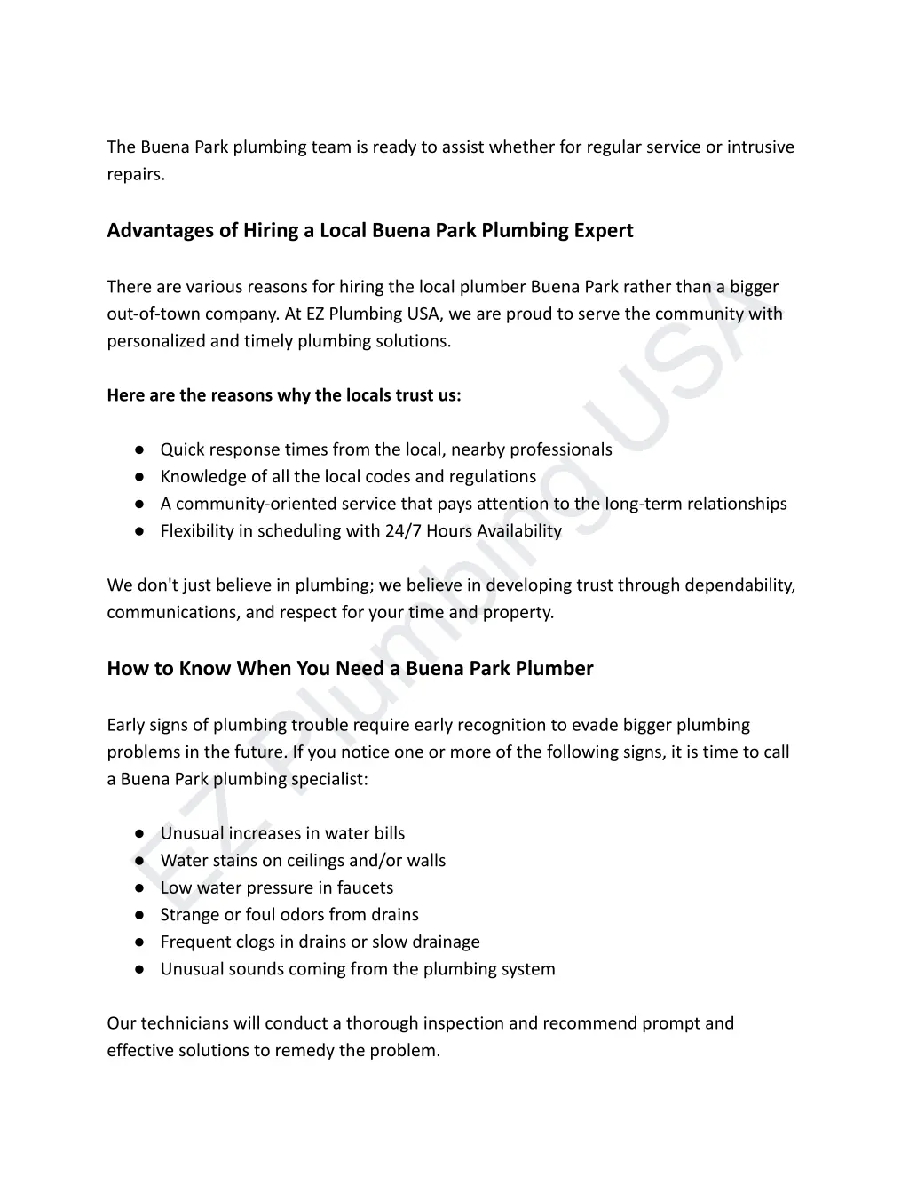 the buena park plumbing team is ready to assist