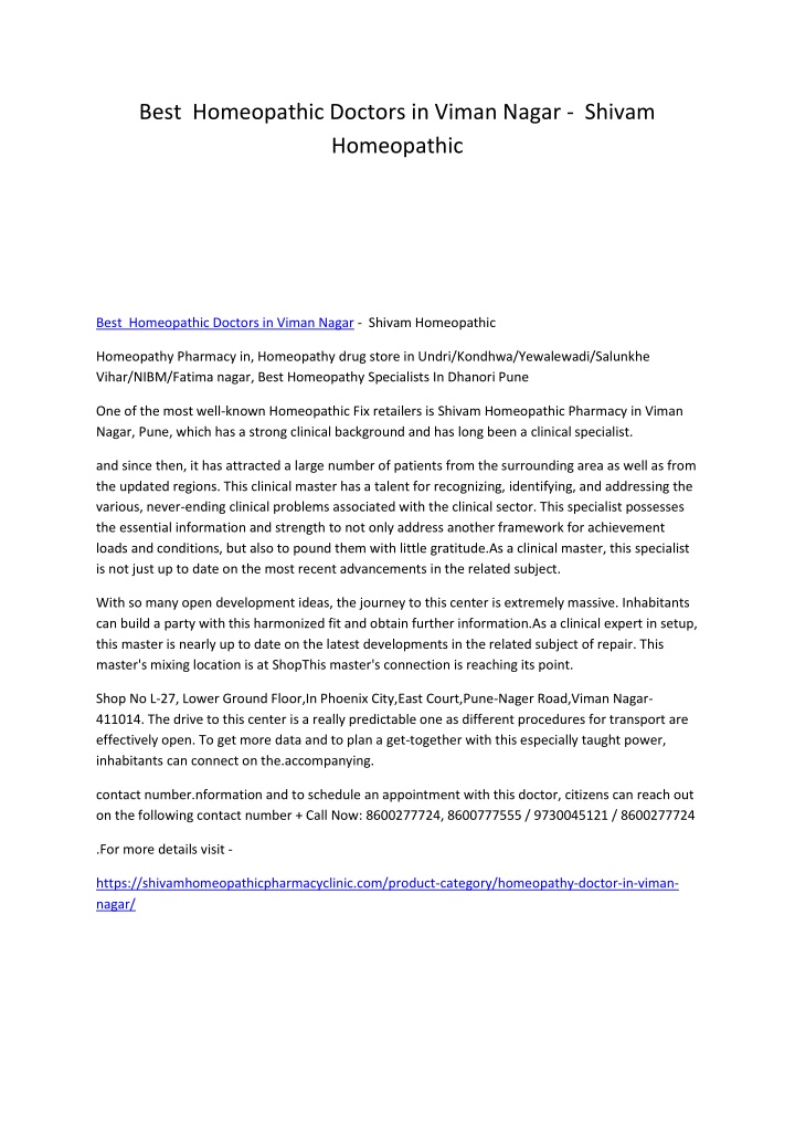 best homeopathic doctors in viman nagar shivam