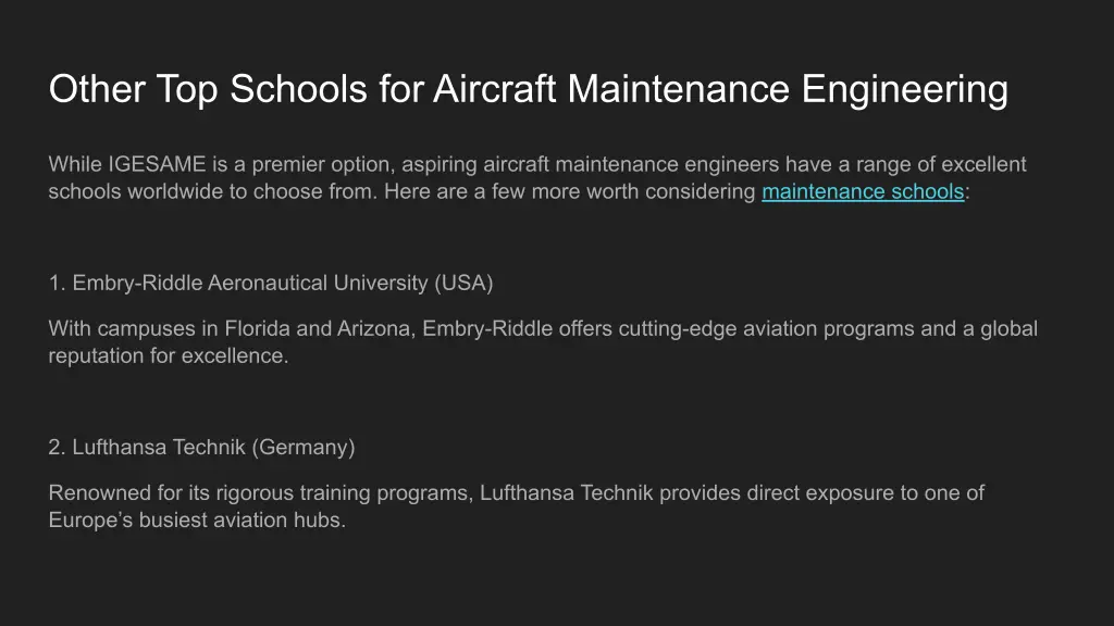 other top schools for aircraft maintenance