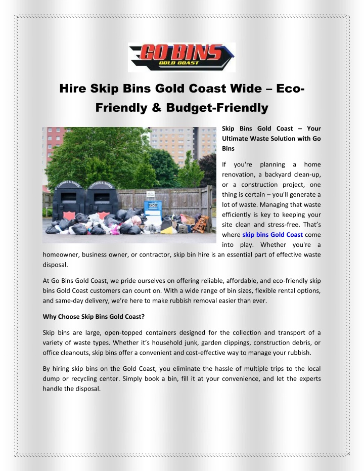 hire skip bins gold coast wide eco friendly