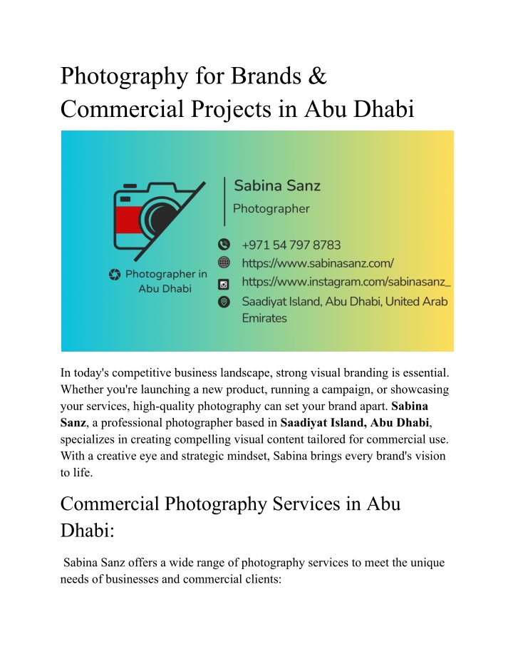 photography for brands commercial projects