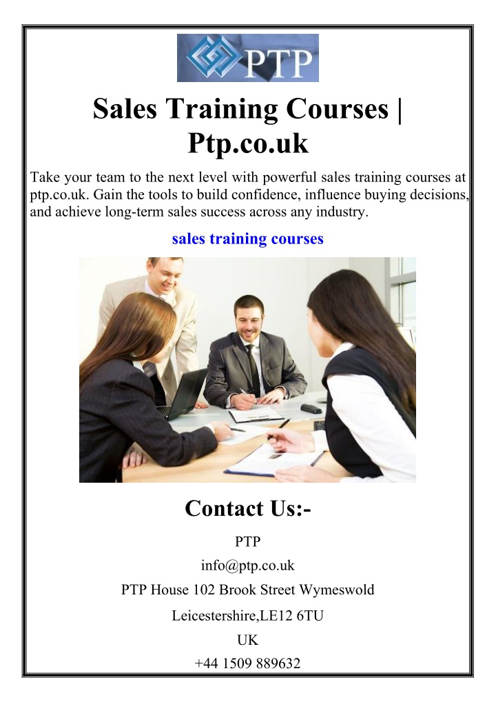 sales training courses ptp co uk