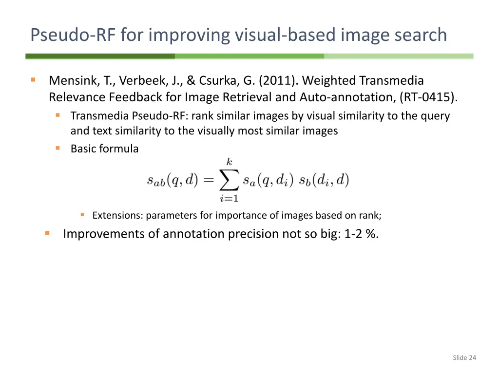 pseudo rf for improving visual based image search