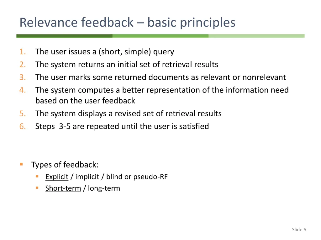 relevance feedback basic principles