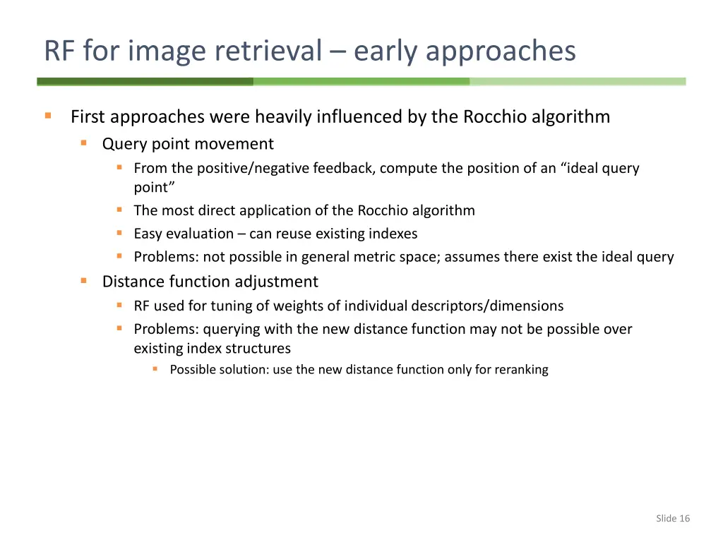 rf for image retrieval early approaches