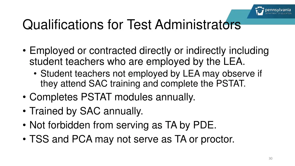 qualifications for test administrators