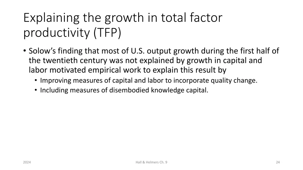 explaining the growth in total factor