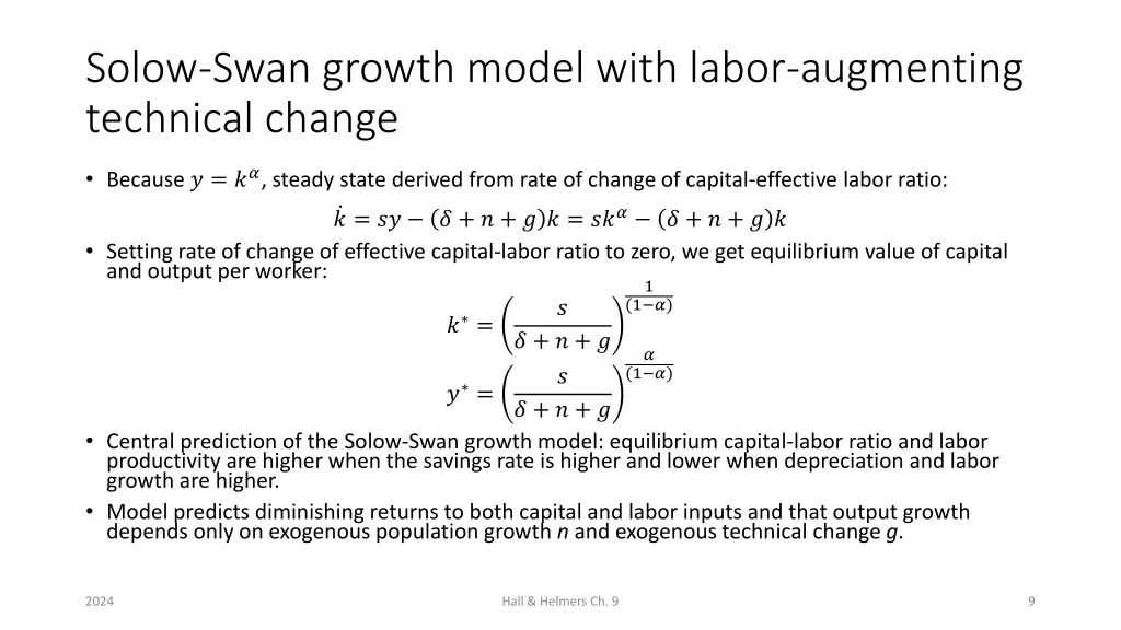 solow swan growth model with labor augmenting 1