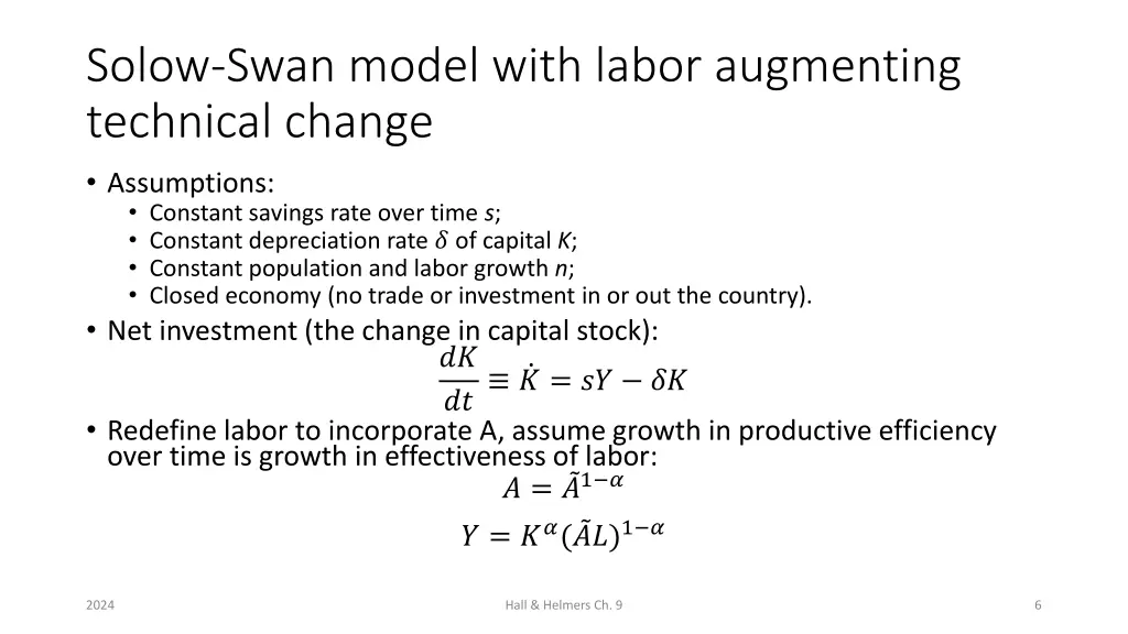 solow swan model with labor augmenting technical