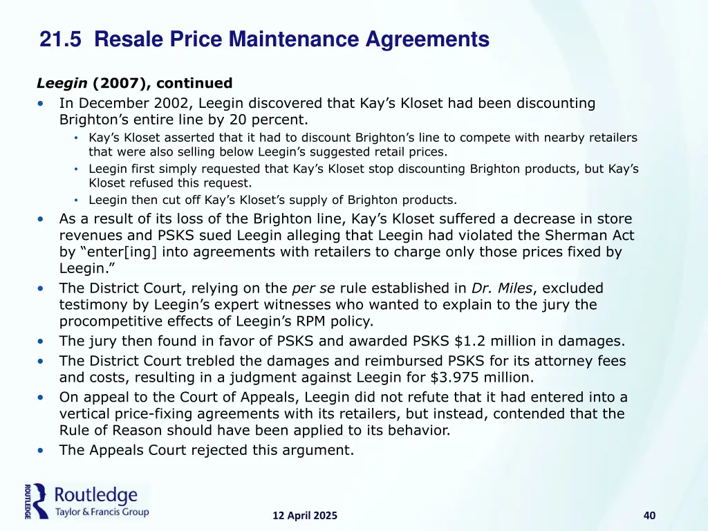 21 5 resale price maintenance agreements 10