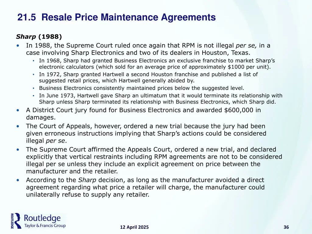 21 5 resale price maintenance agreements 6