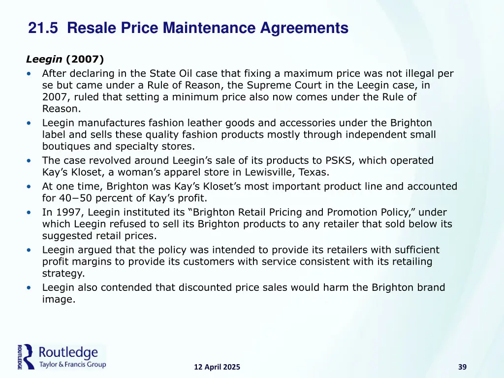 21 5 resale price maintenance agreements 9