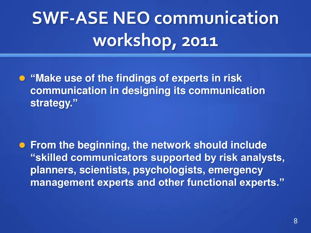 swf ase neo communication workshop 2011
