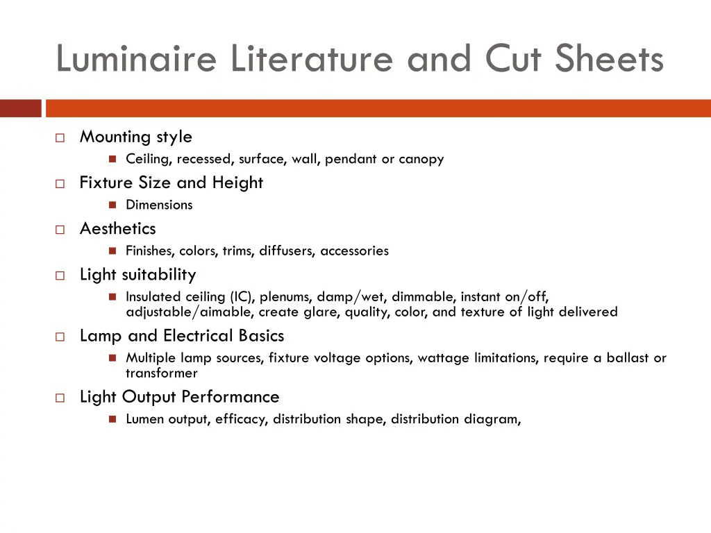 luminaire literature and cut sheets