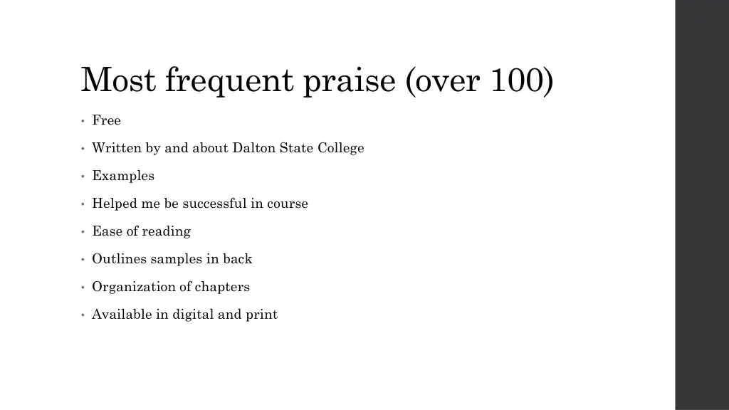 most frequent praise over 100