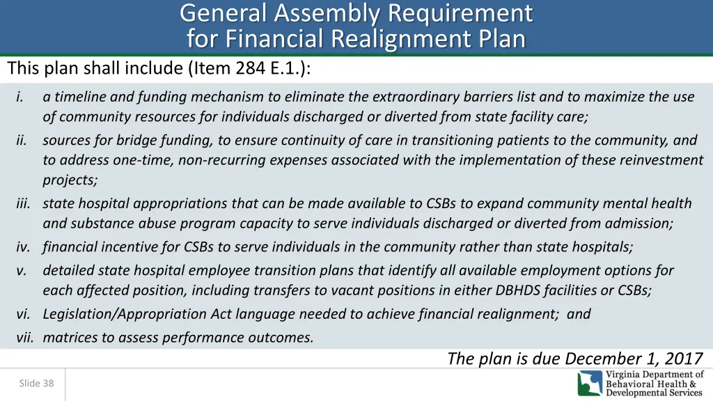 general assembly requirement for financial