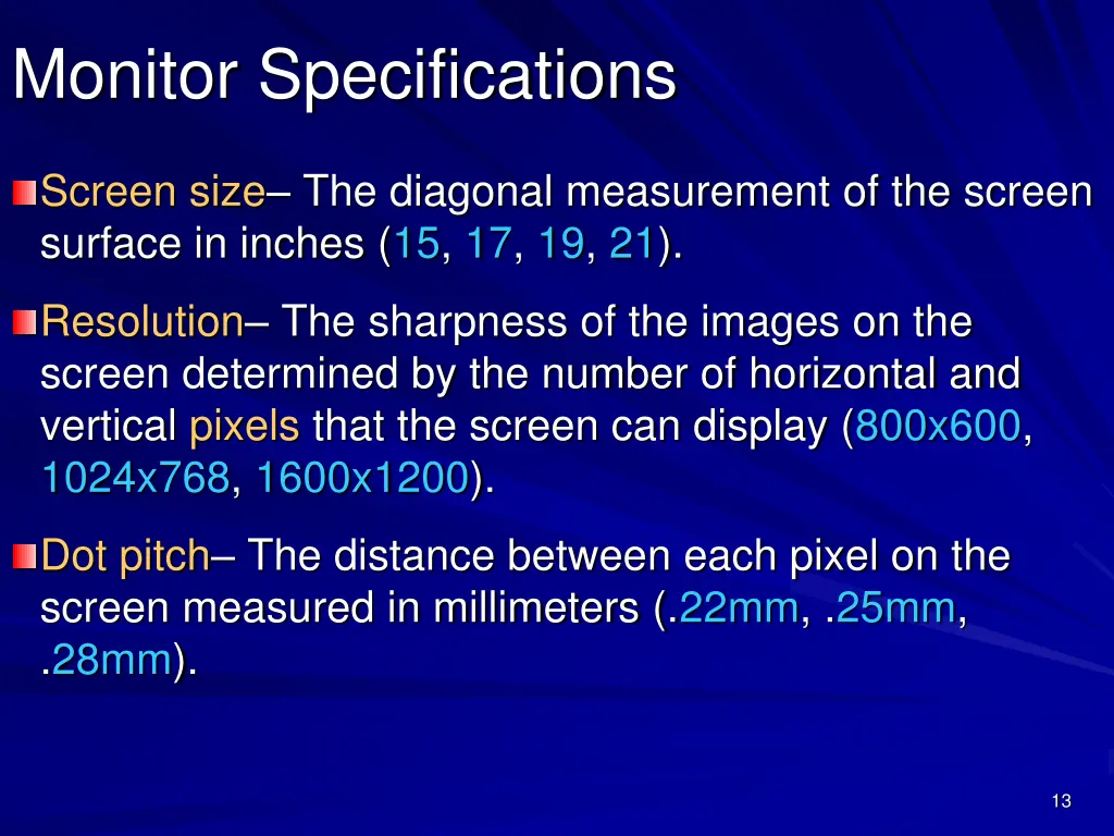 monitor specifications