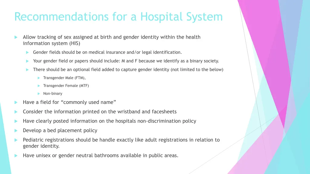 recommendations for a hospital system