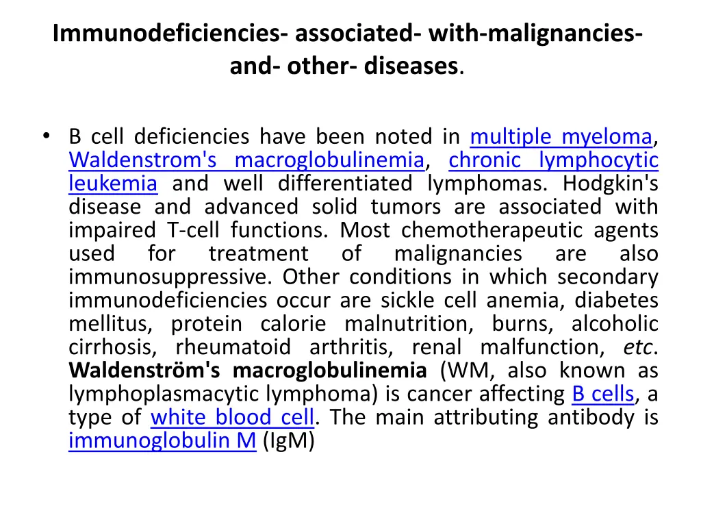 immunodeficiencies associated with malignancies