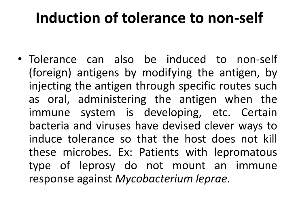 induction of tolerance to non self