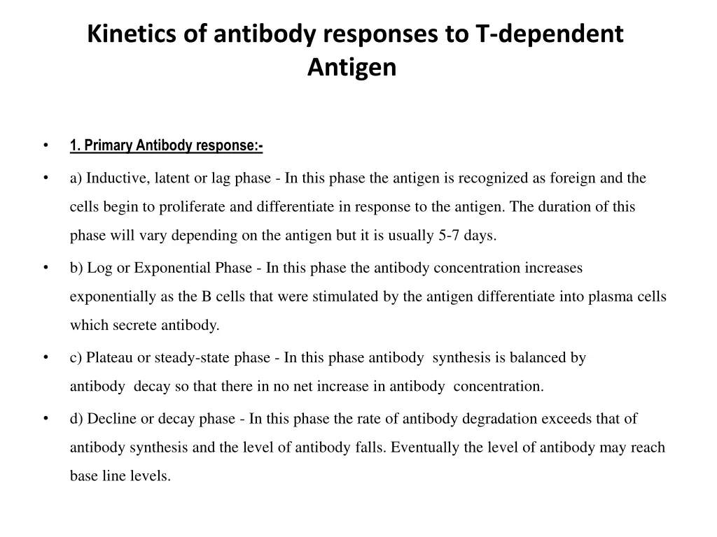 kinetics of antibody responses to t dependent
