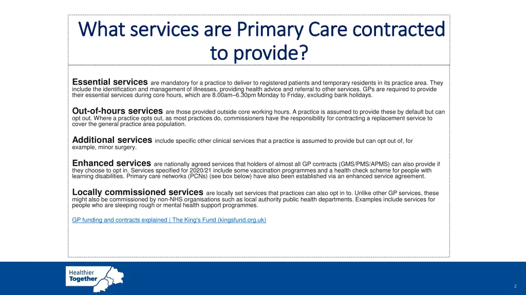 what services are primary care contracted what