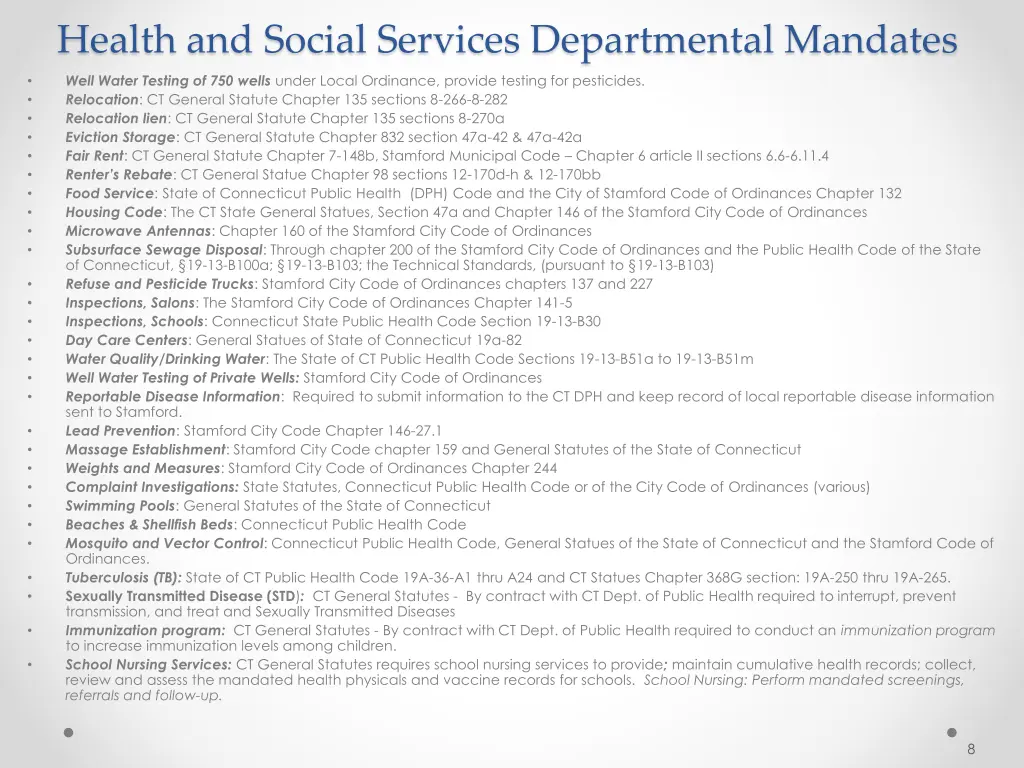 health and social services departmental mandates