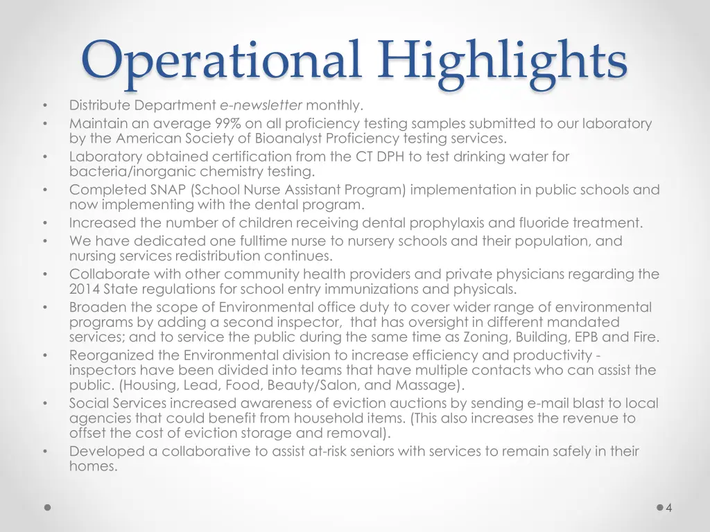 operational highlights distribute department