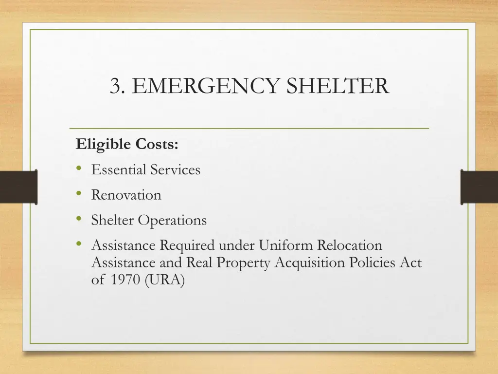 3 emergency shelter
